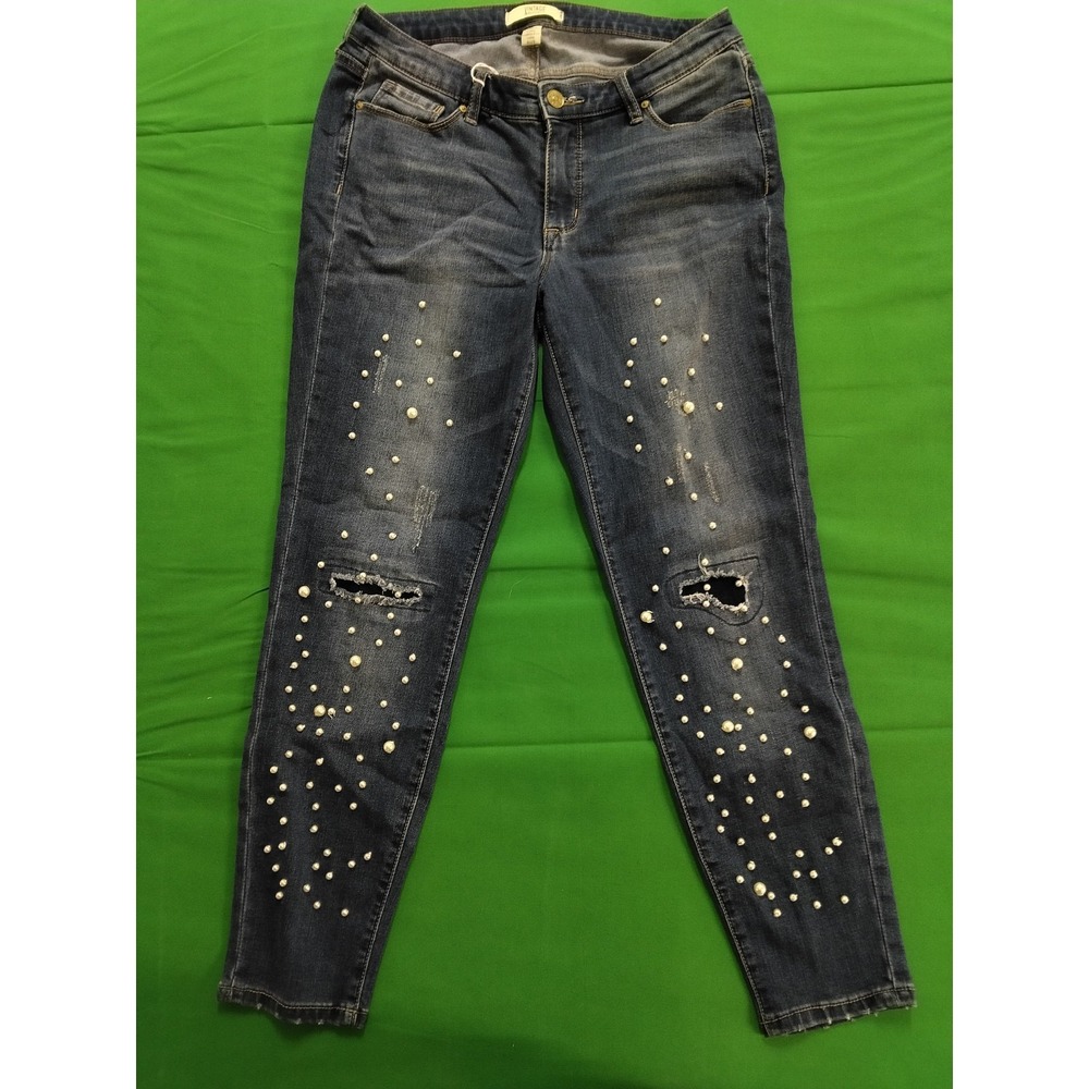 Vintage America Jeans Womens Sz 8/29 Mid Rise Med Wash Denim Pearl embleshments